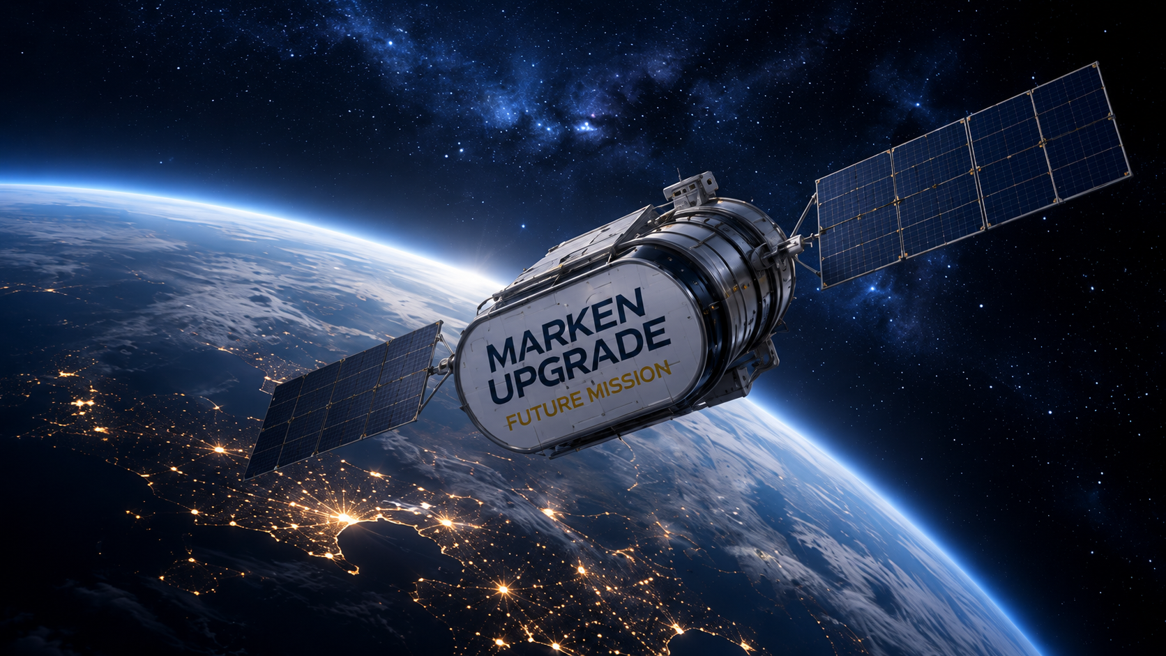 MARKEN UPGRADE Future Mission Satellit über der Erde